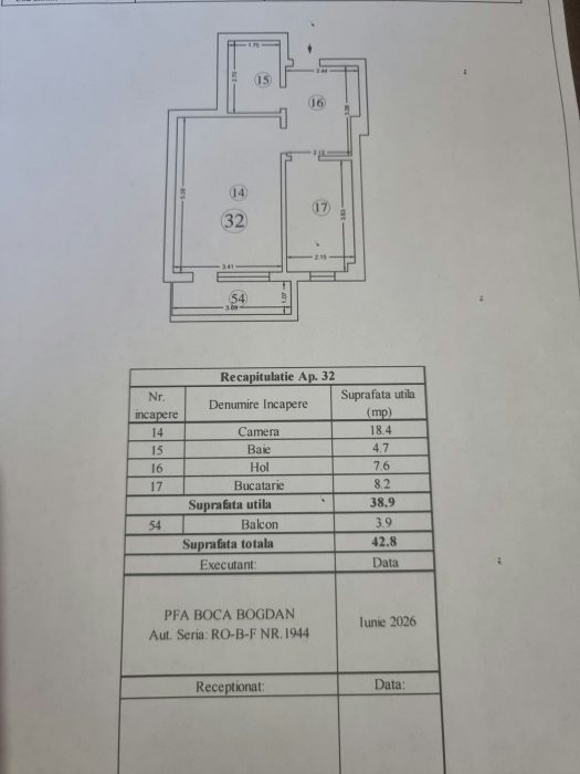 APARTAMENT 1 CAMERA D.76000 EURO 42 MP BL.NOU INTABULAT