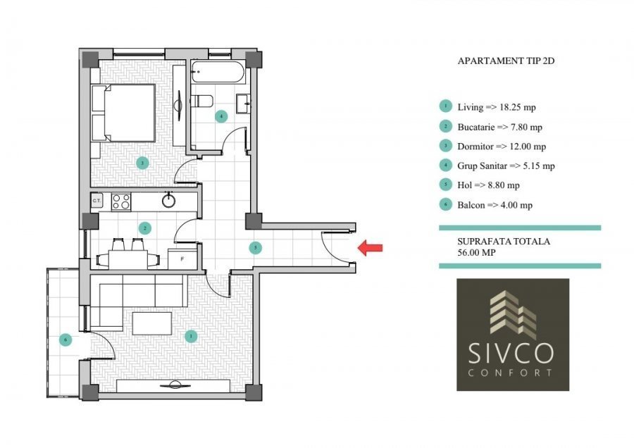 2 camere decomandat Sivco Galata