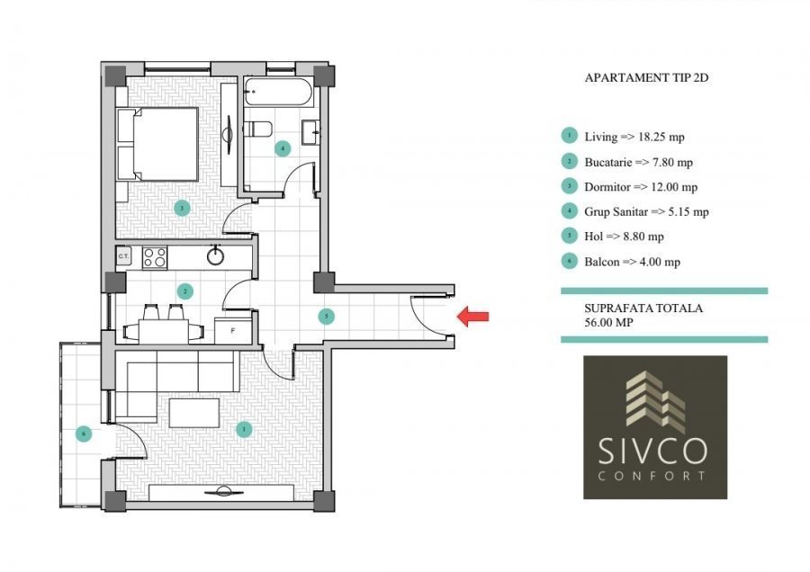 2 camere decomandat Sivco Galata