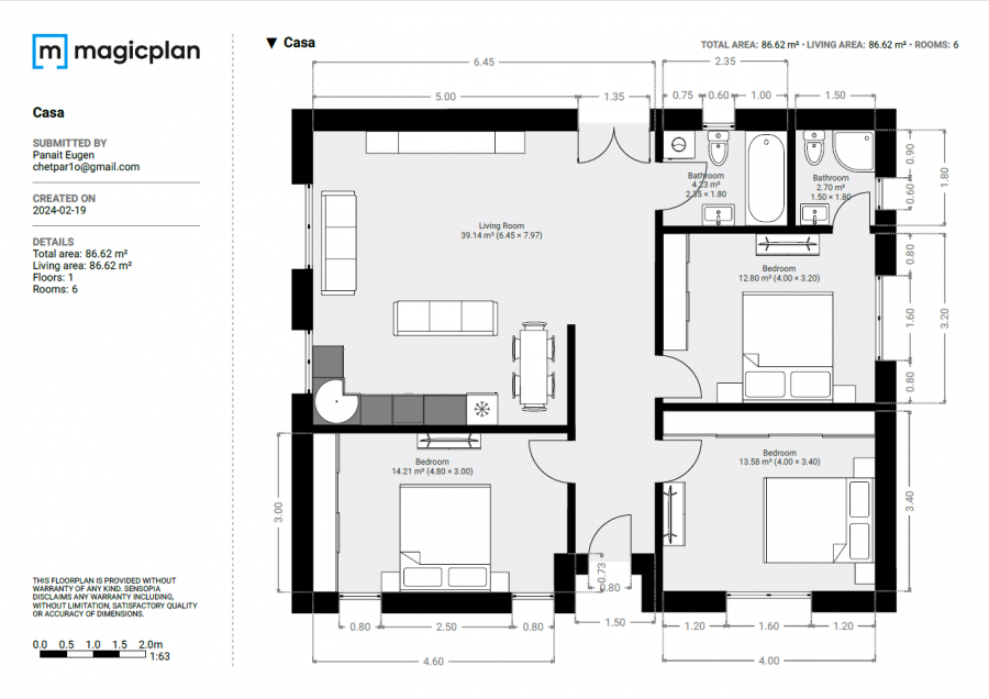 Casa idividuala 90 mp, curte 311mp, 4 camere, 2 bai, Crisul Repede, utilata si mobilata, parecare