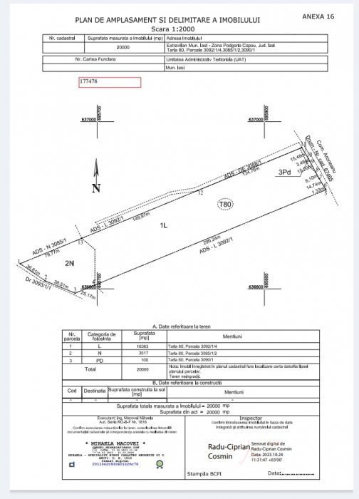 2 ha, teren extravilan, Municipiul Iași, cartierul Moara de vânt, intabulat UAT Iași, rezidential